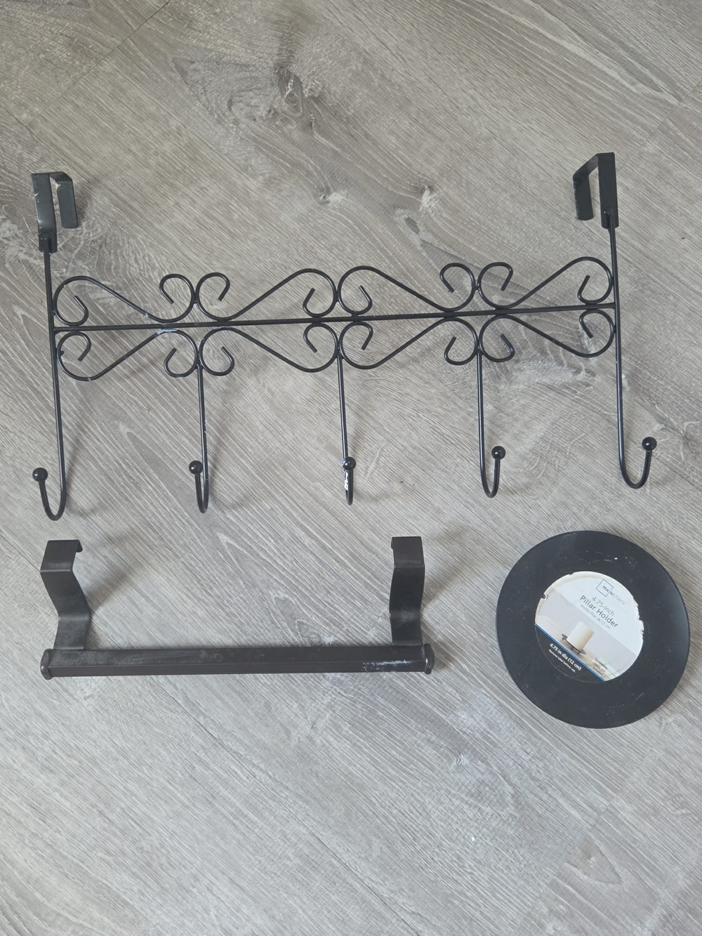 Black Metal Over-the-Door Wall Hook Racks & Candle Plate